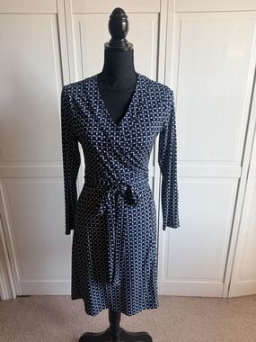 Banana Republic Navy and White Geometric Wrap Dress